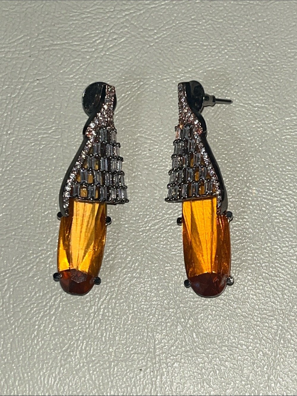 Amber Crystal Drop Earrings with Pavé Accents